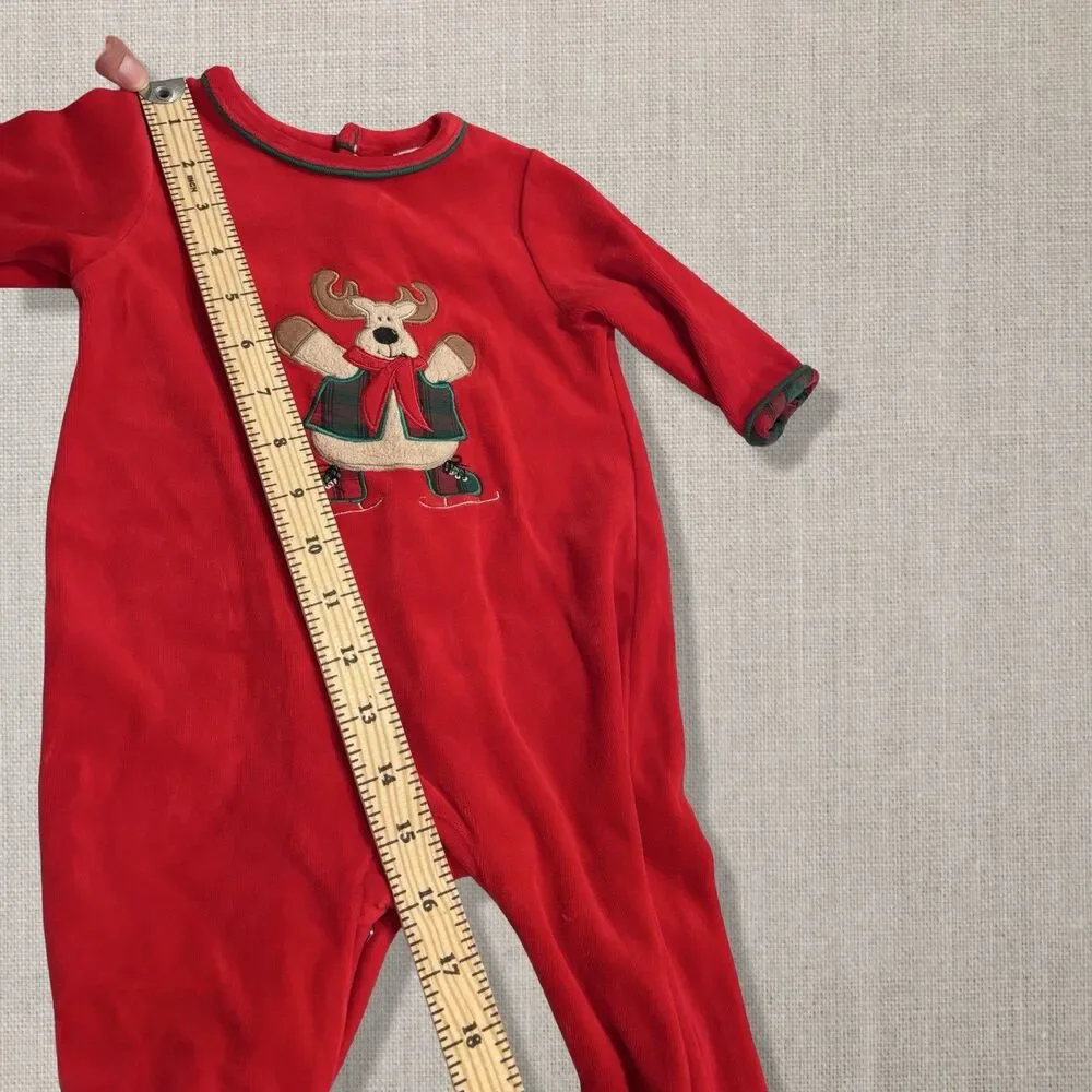 2010s Christmas Velour Skating Moose Plaid Footed Sleeper 6-9 Months